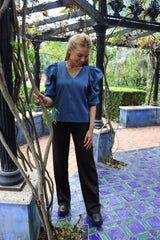 WINNIE VNECK BLOUSE - DUSTY BLUE
