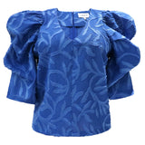 WINNIE VNECK BLOUSE - JACQUARD BLUE