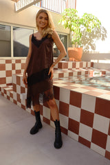 LOLA ASYMTERIC SKIRT - CHOCO BROWN