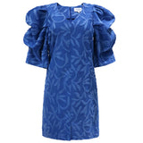 WINNIE VNECK SHORT DRESS - JACQUARD BLUE