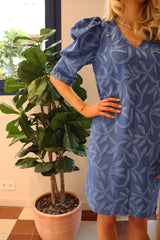 WINNIE VNECK SHORT DRESS - JACQUARD BLUE