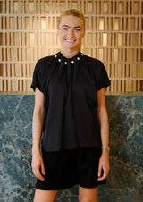 PIP SS PEARL BLOUSE - BLACK