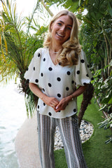 DOTTI BLOUSE - CREME BLACK DOT