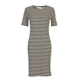 NATALIA SS TSHIRT DRESS - BLACK CREME STRIPE