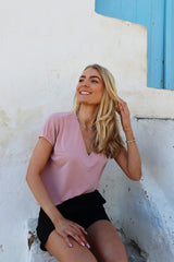 NUNI VNECK TSHIRT - DUSTY ROSE