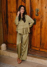FIE LS FRILL BLOUSE - AVOCADO