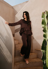 FIE LS FRILL BLOUSE - DARK BROWN