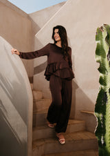 FIE LS FRILL BLOUSE - DARK BROWN