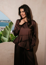 FIE LS FRILL BLOUSE - DARK BROWN
