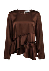 FIE LS FRILL BLOUSE - DARK BROWN