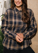 SIRI LS SHIRT - NAVY CREME CHECK