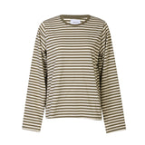 NALIA  LS BOXY TSHIRT - ARMY CREME STRIPE