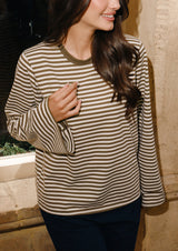 NALIA  LS BOXY TSHIRT - ARMY CREME STRIPE