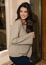 NALIA  LS BOXY TSHIRT - ARMY CREME STRIPE