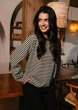 NALIA  LS BOXY TSHIRT - BLACK CREME STRIPE