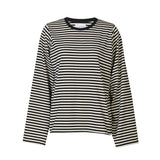 NALIA  LS BOXY TSHIRT - BLACK CREME STRIPE