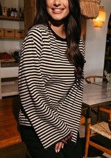 NALIA  LS BOXY TSHIRT - BLACK CREME STRIPE
