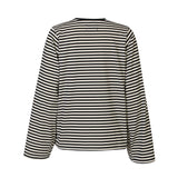 NALIA  LS BOXY TSHIRT - BLACK CREME STRIPE