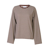 NALIA  LS BOXY TSHIRT - BROWN CREME STRIPE