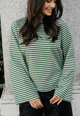 NALIA  LS BOXY TSHIRT - GREEN CREME STRIPE