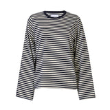 NALIA  LS BOXY TSHIRT - NAVY CREME STRIPE