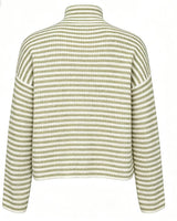 SARA LS ZIP CARDIGAN - AVOCADO CREME STRIPE