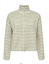SARA LS ZIP CARDIGAN - AVOCADO CREME STRIPE