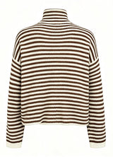 SARA LS ZIP CARDIGAN - BROWN CREME STRIPE