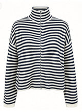 SARA LS ZIP CARDIGAN - NAVY CREME STRIPE