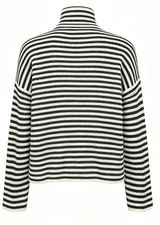 SARA LS ZIP CARDIGAN - NAVY CREME STRIPE