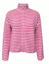 SARA LS ZIP CARDIGAN - PINK ROSE STRIPE