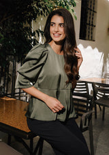 WINNIE PEPLUM BLOUSE - DUSTY ARMY