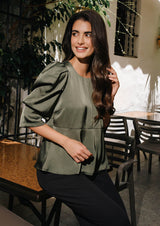 WINNIE PEPLUM BLOUSE - DUSTY ARMY