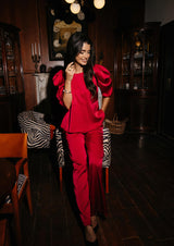 WINNIE PEPLUM BLOUSE - RASPBERRY SATEEN