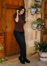LISE SS TWIST TOP - DARK BROWN