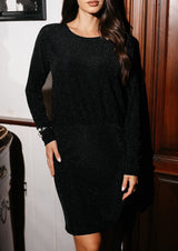 KATTY LS BAT DRESS - BLACK W. BLACK