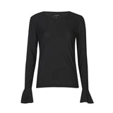 MESH LS FRILL SLEEVE TOP - BLACK