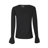 MESH LS FRILL SLEEVE TOP - BLACK