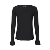 MESH LS FRILL SLEEVE TOP - BLACK BLACK DIAMOND DOT