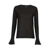 MESH LS FRILL SLEEVE TOP - BLACK GOLD FOIL DOT