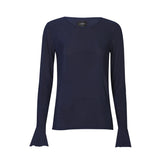 MESH LS FRILL SLEEVE TOP - NAVY