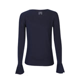 MESH LS FRILL SLEEVE TOP - NAVY