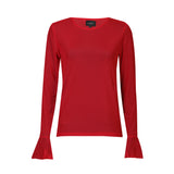 MESH LS FRILL SLEEVE TOP - RED