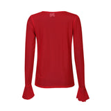 MESH LS FRILL SLEEVE TOP - RED