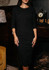 NATALIA LS WRINKLE DRESS - BLACK LUREX