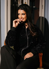 ALBERTE BOMBER JACKET - BLACK SEQUINS