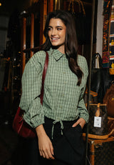CAROL LS BALLOON SHIRT - BEETLE W. NAVY CHECK