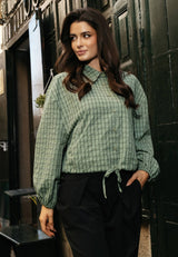 CAROL LS BALLOON SHIRT - BEETLE W. NAVY CHECK