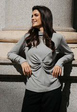 LISE LS TWIST TSHIRT - LIGHT GREY MELANGE