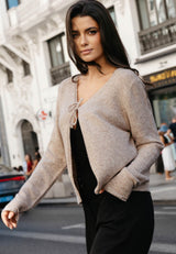 KELLY LS KNIT CARDIGAN - PALE KHAKI